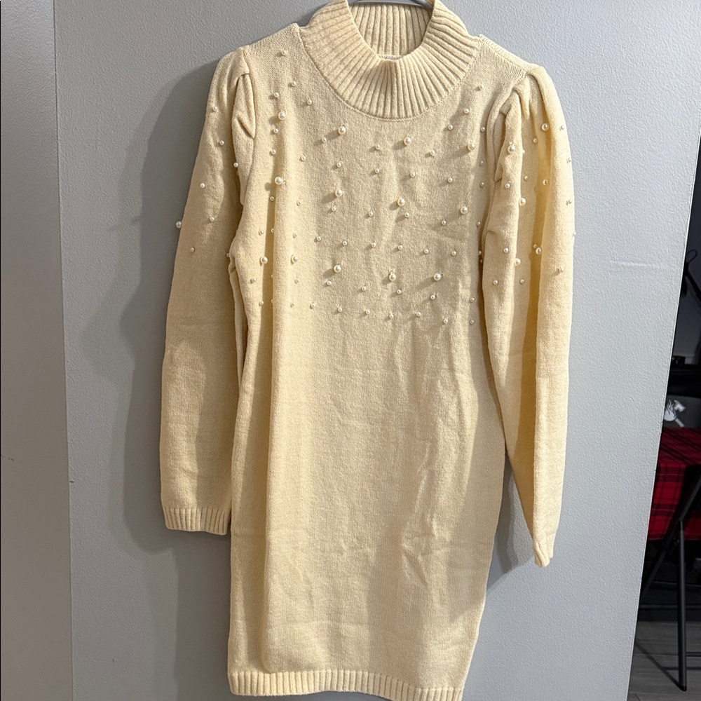 Elegant Cream Sweater Dress
